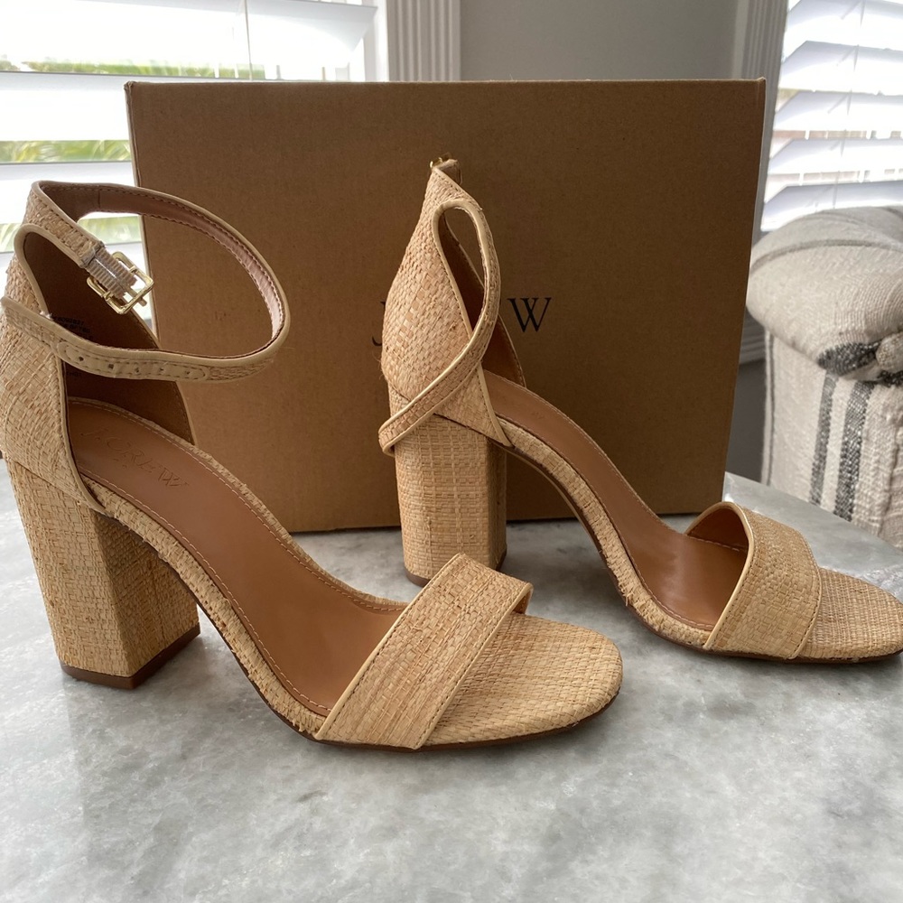 J Crew Raffia Block Heel Sandal